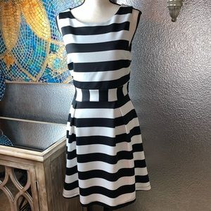 Monteau Black & White striped A-line dress!